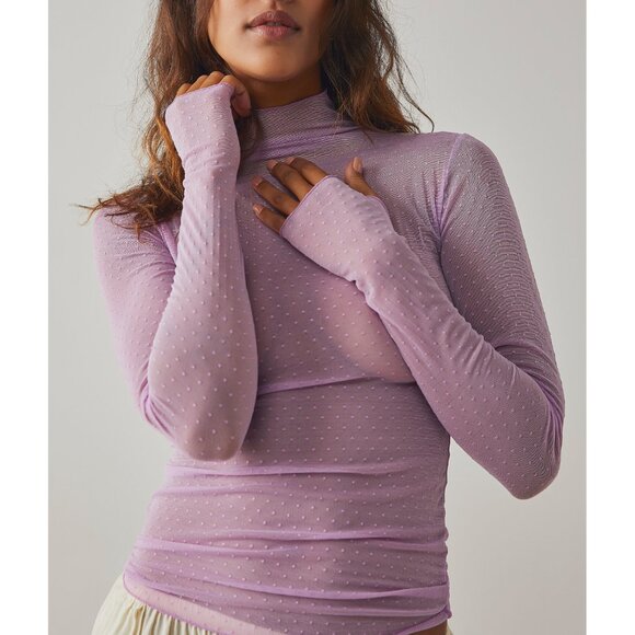 Free People Tops - Free People Lilac Long Sleeve Sheer Top Mock Turtleneck NWT S